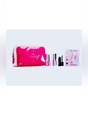 Too Faced Pink 5pc Set: Makeup Bag, Lip Balm, Too Faced & Ribbon Mascara